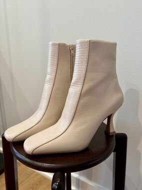 Cream Leather Heel Boots- Never Worn!